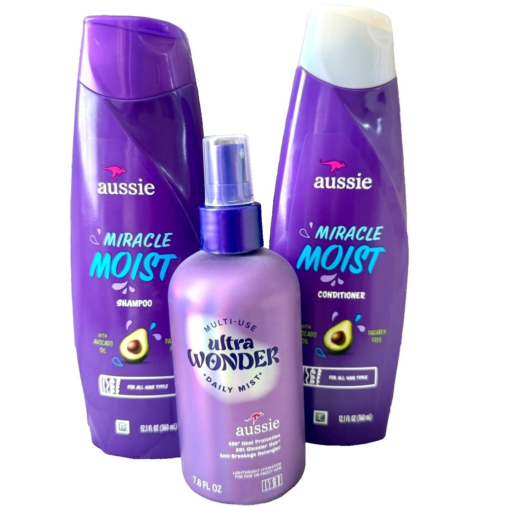 NEW‎ Aussie Miracle Moist Shampoo/Conditioner/Daily Mist Combo Set